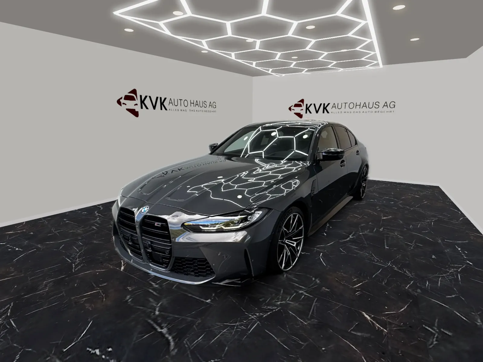 BMW M3 Competition, yeniden oluşturulan showroomda · Gretzenbach showroomu, fotoğraflardan yeniden oluşturuldu · Araç fotoğrafları ilanlardan